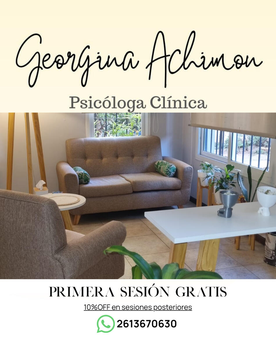 Georgina Achimon Psicología Mendoza - Primera sesión bonificada PIURA. Psicóloga en Lencinas 219 Godoy Cruz - Atención profesional Club Piura.